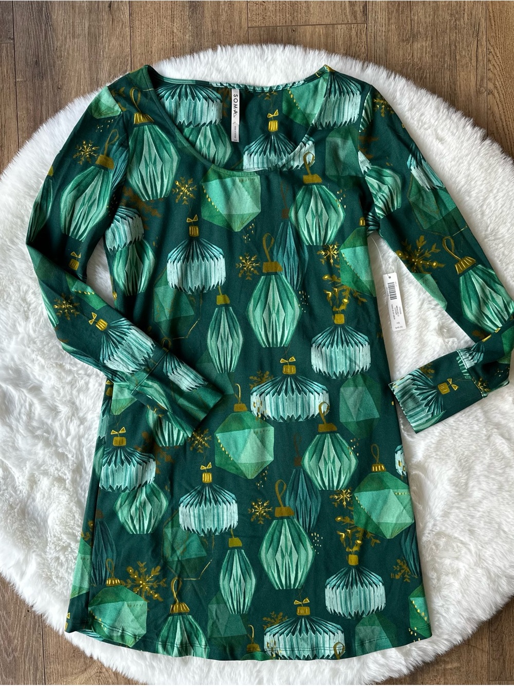 Soma Green Ornament-Print Long Sleeve Nightshirt